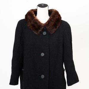 Vintage fur collar coat black wool swing coat mink fur collar 8